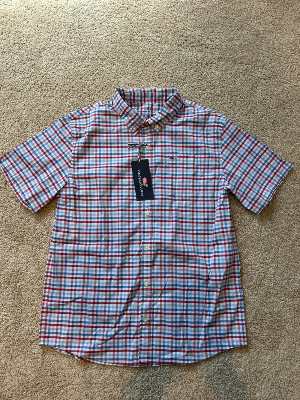 Vineyard Vines Short-Sleeve Plaid Button-Down Shirt - Red/Blue/White Boys